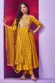 Chanderi silk Anarkali Suit in Yellow with Embroidered