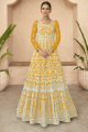 Embroidered Anarkali Suit in Yellow Georgette