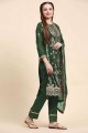 Faux georgette Salwar Kameez in Green with Embroidered