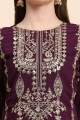 Purple Salwar Kameez in Embroidered Faux georgette