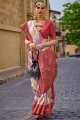 Red Saree Silk with Digital print