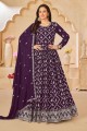 Faux georgette Anarkali Suit in Purple with Embroidered