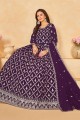 Faux georgette Anarkali Suit in Purple with Embroidered