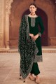 Embroidered Faux georgette Palazzo Suit in Green