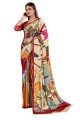 Digital print Multicolor Party Wear Saree with Silk crepe