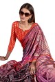 Digital print Silk crepe Multicolor Party Wear Saree