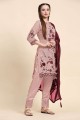 Beige Straight Pant Suit with Embroidered Georgette