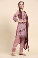 Embroidered Georgette Straight Pant Suit in Pink