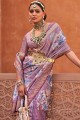Printed Silk Saree in Lavender purple
