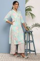 Sky blue Printed Crepe Palazzo Suit