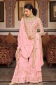 Embroidered Faux georgette Palazzo Suit in Pink with Dupatta