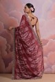 Maroon Georgette Saree with Sequins,digital print