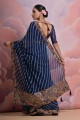 Sequins digital print Saree in Blue Georgette