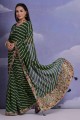 Saree in Green Georgette with Sequins,digital print