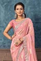 Pink  Saree  Embroidered Georgette