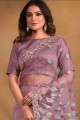 Velvet Sequins,thread,embroidered,stone with moti Light purple  Saree with Blouse