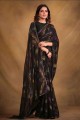 Black Saree in Jacquard with Hand,lace