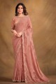 Georgette Stone,sequins,embroidered Peach Saree with Blouse