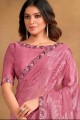 Stone,sequins,embroidered Saree in Pink Georgette