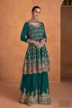 Teal green Embroidered Georgette Eid Palazzo Suit