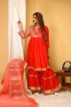 Red Rayon Plain Palazzo Suit with Dupatta