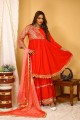 Red Rayon Plain Palazzo Suit with Dupatta