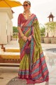 Printed,weaving Silk Olive  Saree with Blouse