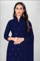 Embroidered Georgette Straight Suit in Nevy blue  with Dupatta