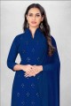 Blue Straight Suit in Embroidered Georgette