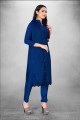 Blue Straight Suit in Embroidered Georgette