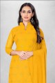 Yellow Embroidered Straight Suit in Georgette