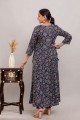 Printed Rayon Anarkali Suit in Blue with Dupatta