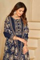 Blue Printed Salwar Kameez in Silk