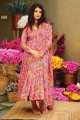 Muslin Anarkali Suit in Pink with Digital print