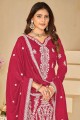 Embroidered Silk Pink Palazzo Suit with Dupatta
