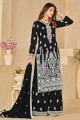 Silk Palazzo Suit in Black with Embroidered