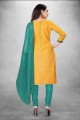 Yellow Salwar Kameez in Cotton with Digital print
