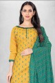 Yellow Salwar Kameez in Cotton with Digital print