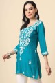Rayon Kurti with Embroidered in Blue
