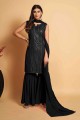 Embroidered Georgette Palazzo Suit in Black