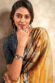 Saree in Yellow Satin with Digital print