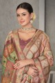 Saree in Peach Tussar silk with Plain