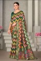Green Saree with Embroidered Tussar silk
