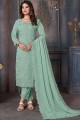 Embroidered Georgette Straight Pant Suit in Pista