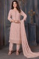 Embroidered Georgette Pink Straight Pant Suit with Dupatta