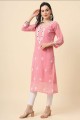 Pink Embroidered Kurti in Georgette