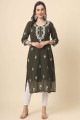Green Kurti in Georgette with Embroidered