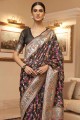 Printed Handloom silk Saree in Black