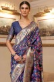 Printed Saree in Blue Handloom silk