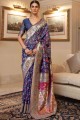 Printed Saree in Blue Handloom silk